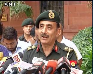 Major General Ashok Narula briefing the press on counter-terror strikes in Nowshera, Rajauri district, Jammu and Kashmir. (ANI/Twitter)
